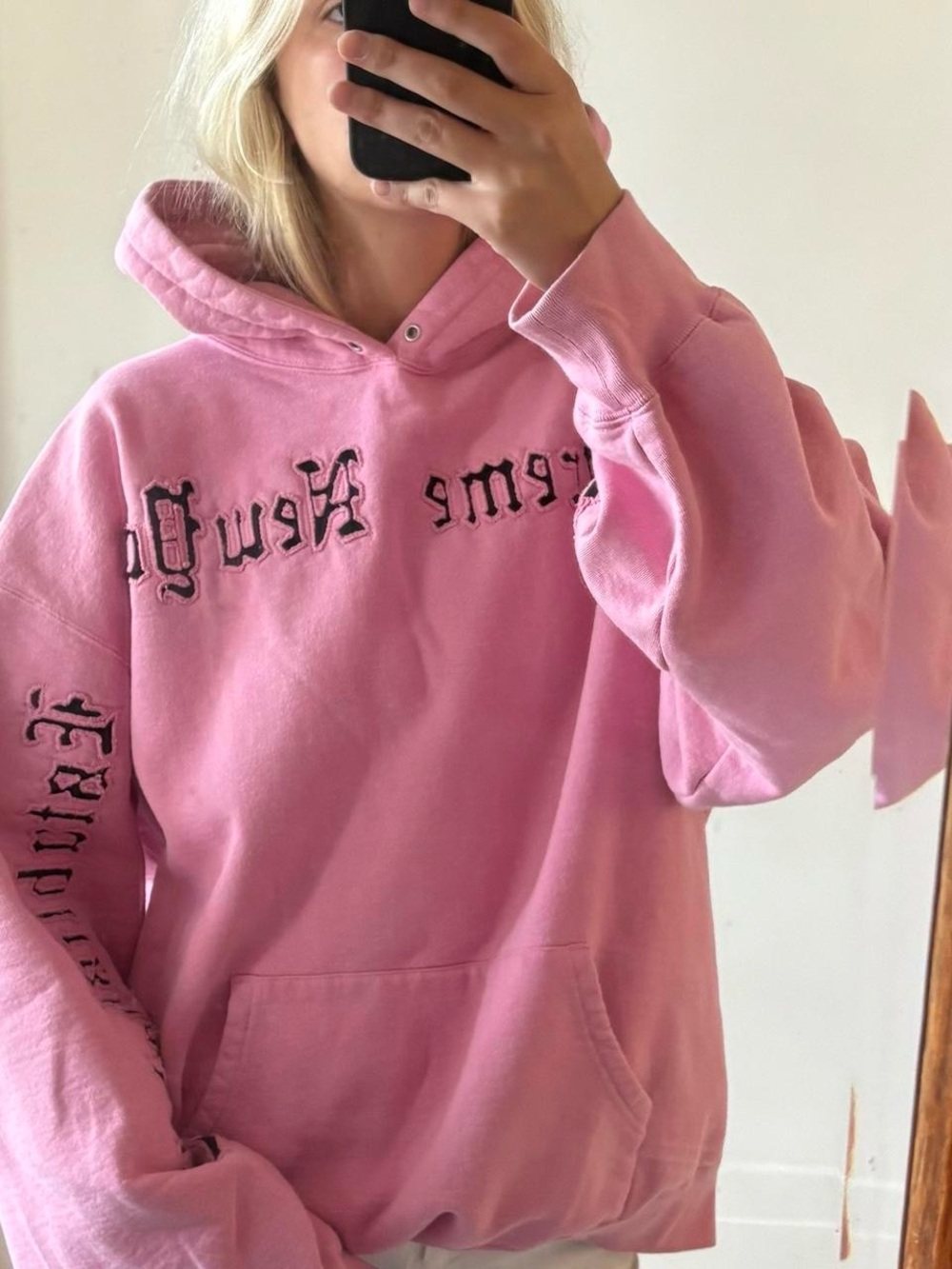 SUPREME Pink Oversized Hooded Sweatshirt hoodie with embroidered Script